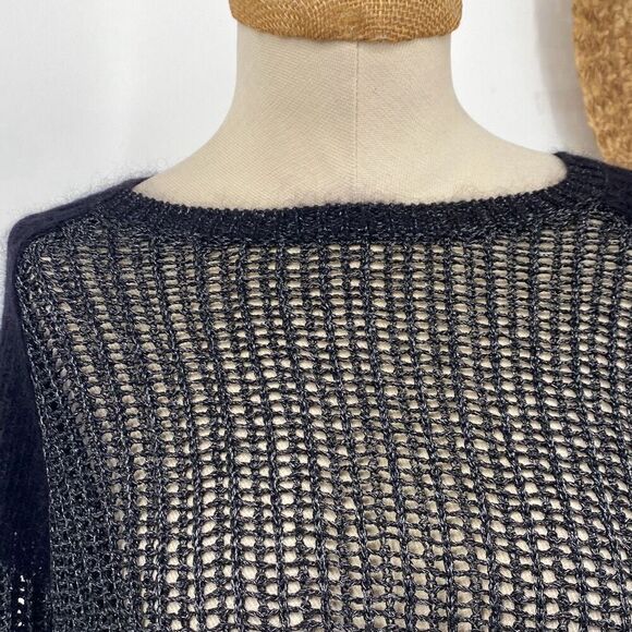 Eileen Fisher Project L Mohair Viscose Wool Blend‎ Metallic Open Knit Round Neck - Picture 6 of 16